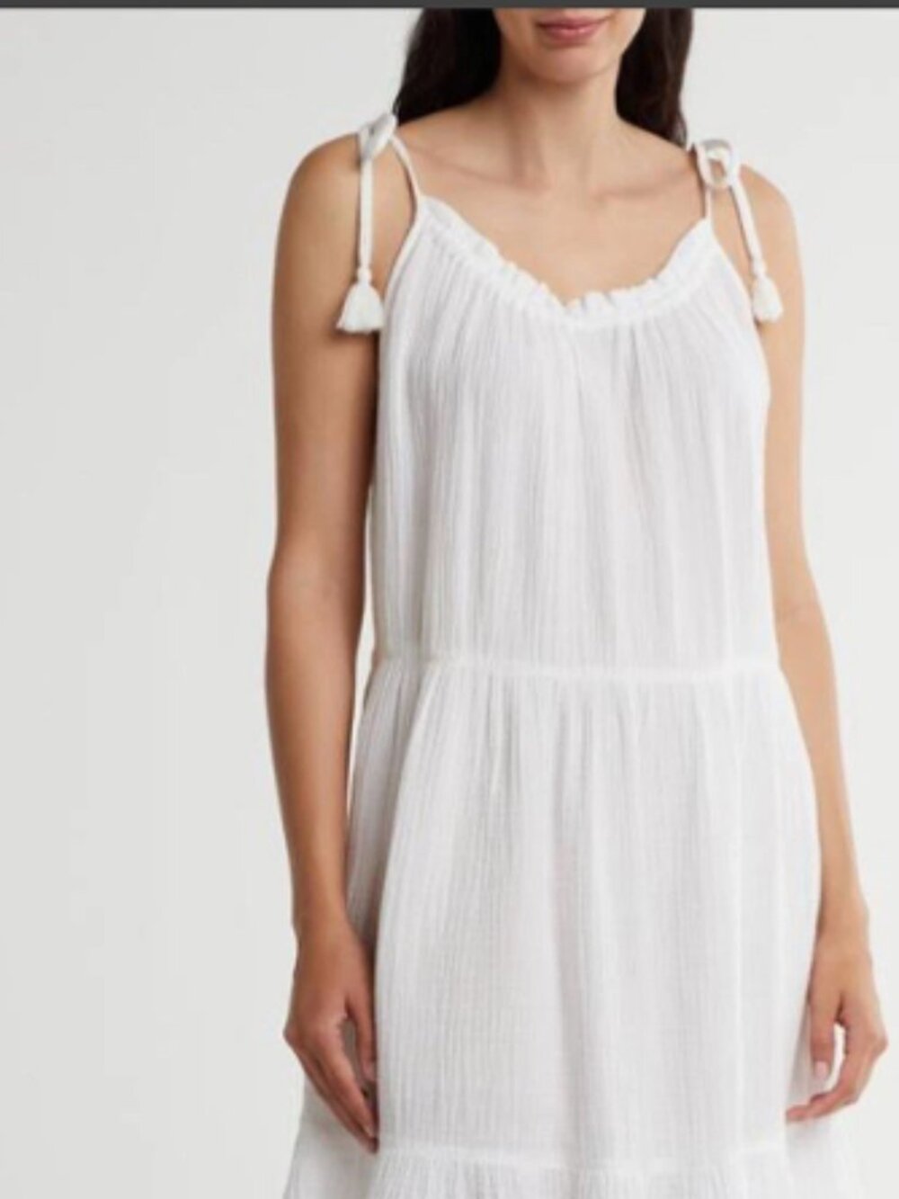BeachLunchLounge White Gauze Willa Dress w/ Tie Tank Sleeves White - XL